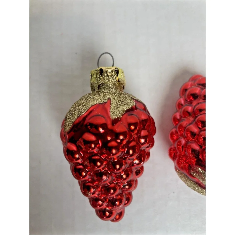2 Small Vintage Strawberry Cluster Mercury Glass Christmas Ornaments